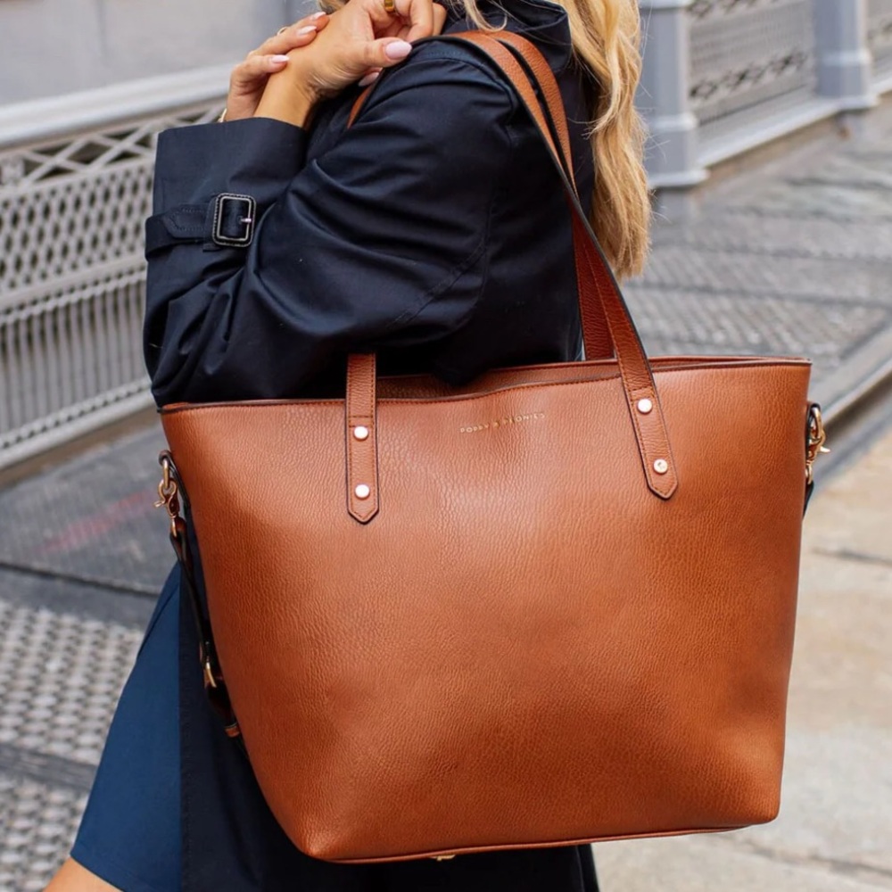 Poppy & Peonies Tan Leather Tote